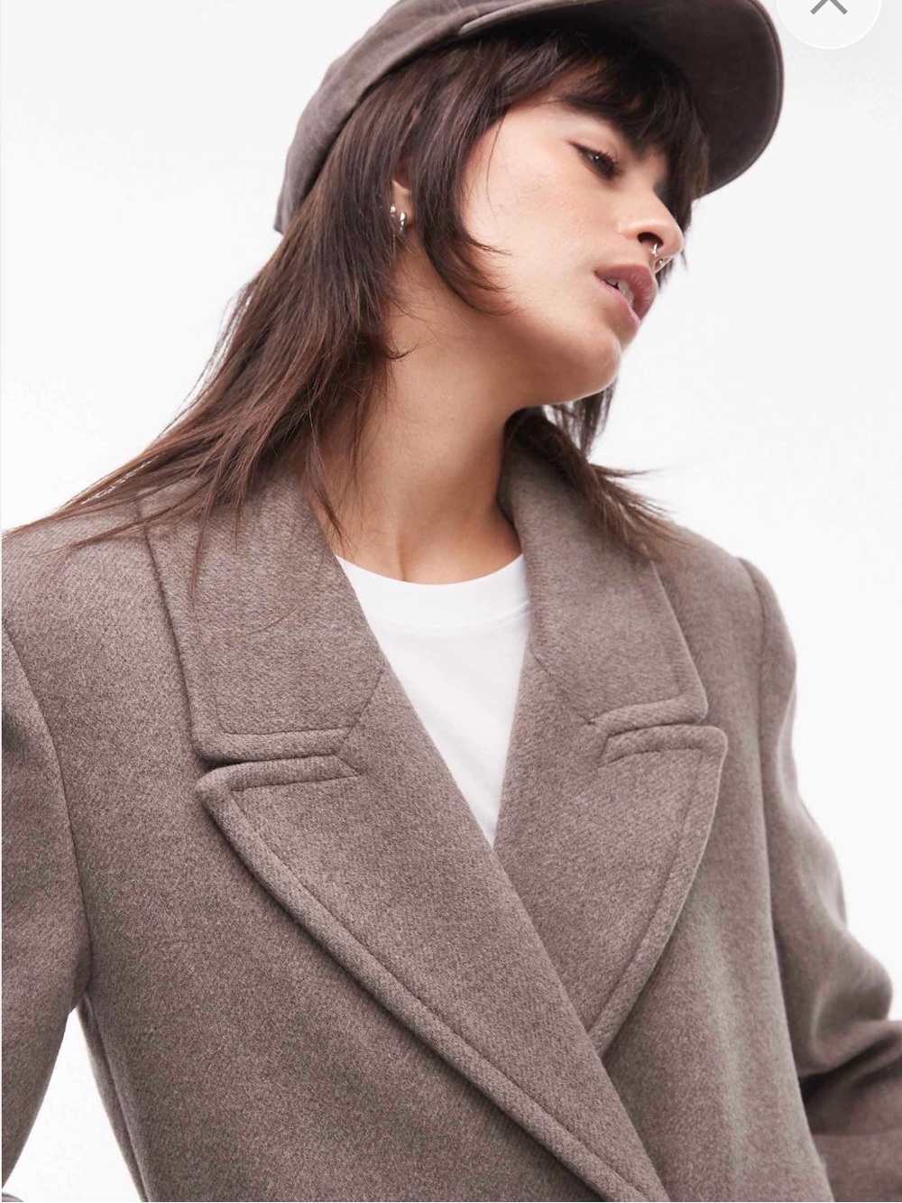 Mango Taupe Double-Breasted Wool Trench Coat